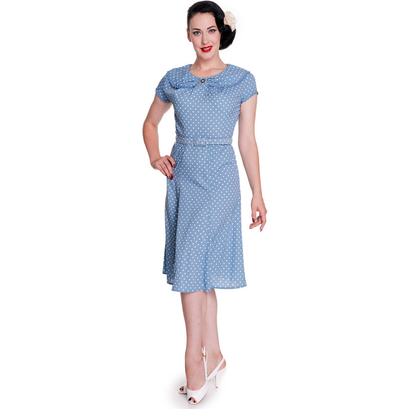 INGRID blankytně modré puntíkované šaty - 40.léta - Retro šaty