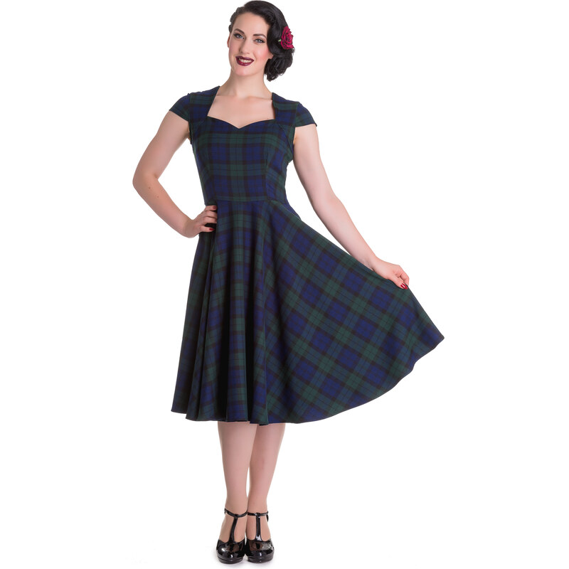 ABERDEEN šaty s potiskem skotské kostky - Retro šaty