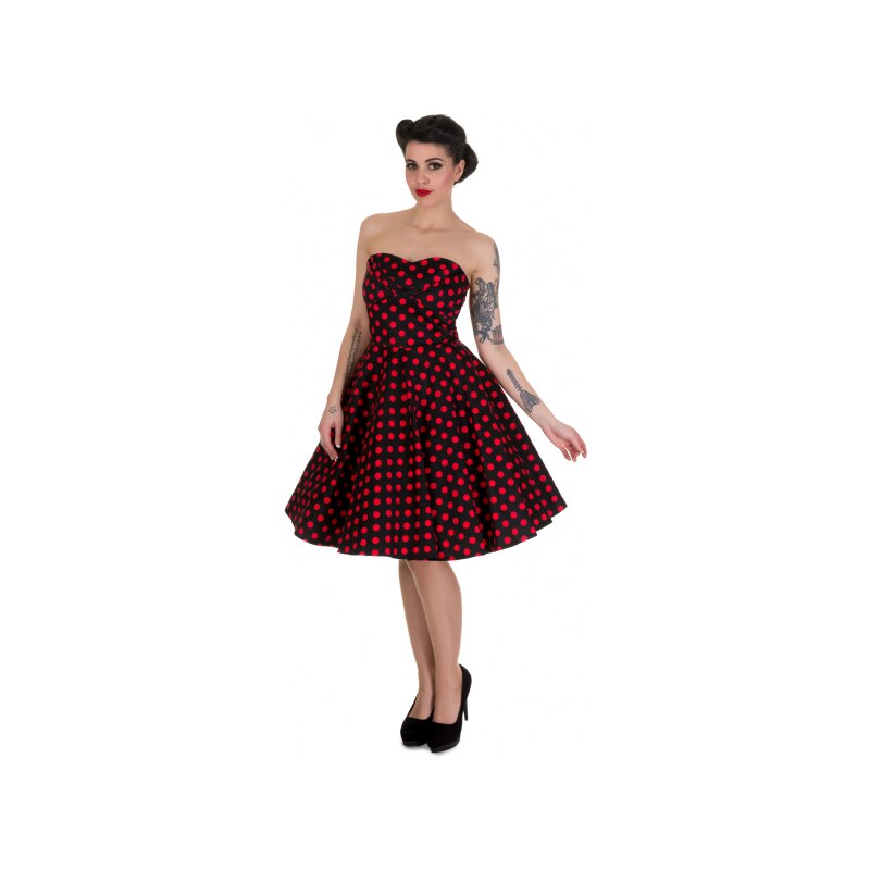 MELISSA černo-červené puntíkované šaty na ples i na piknik - 50.léta