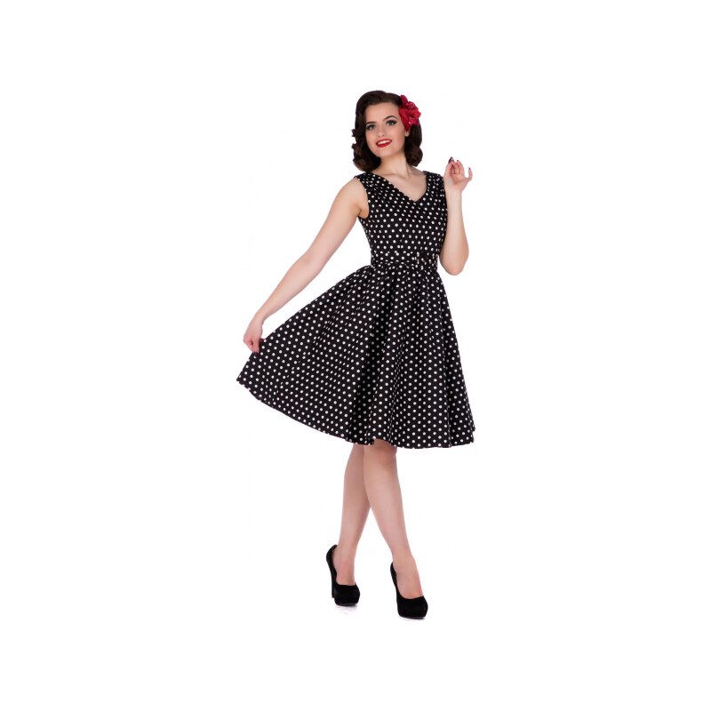 WENDY černé puntíkované šaty na ples i na piknik - 50.léta