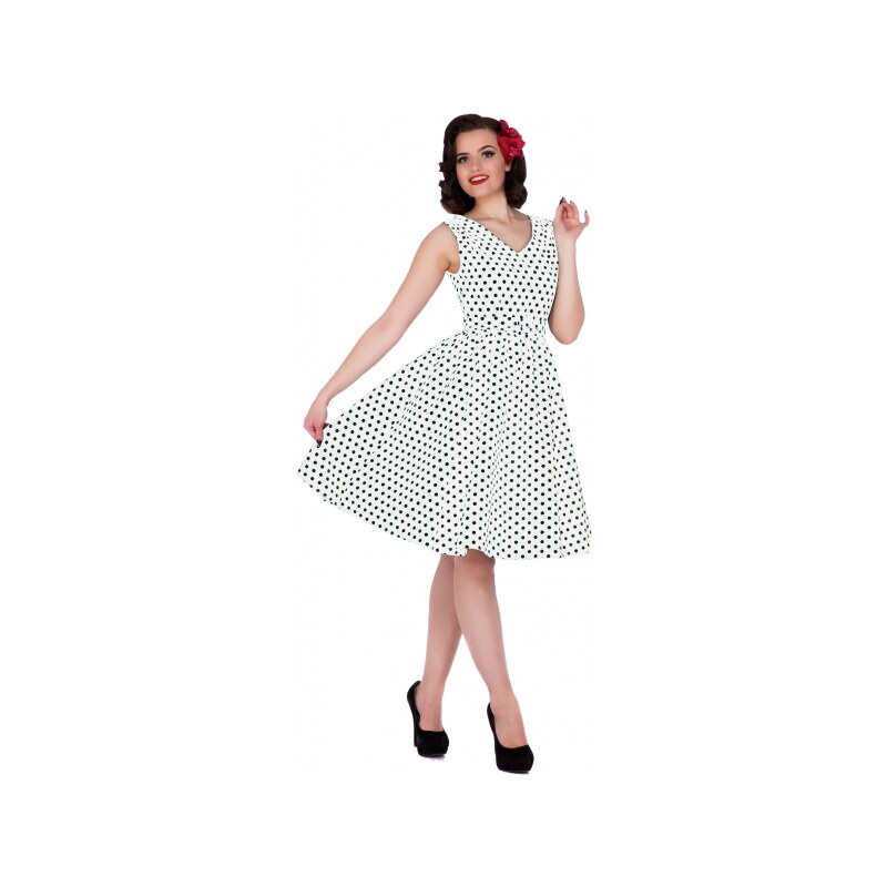 WENDY bílé puntíkované šaty na ples i na piknik - 50.léta