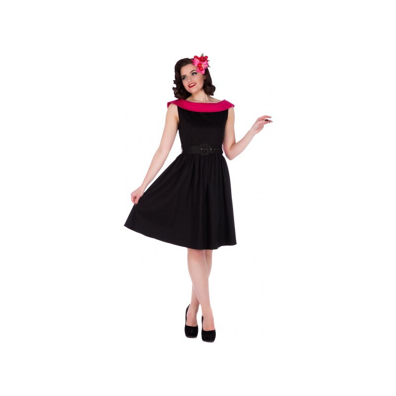 CINDY swingové černo růžové retro šaty - 50.léta