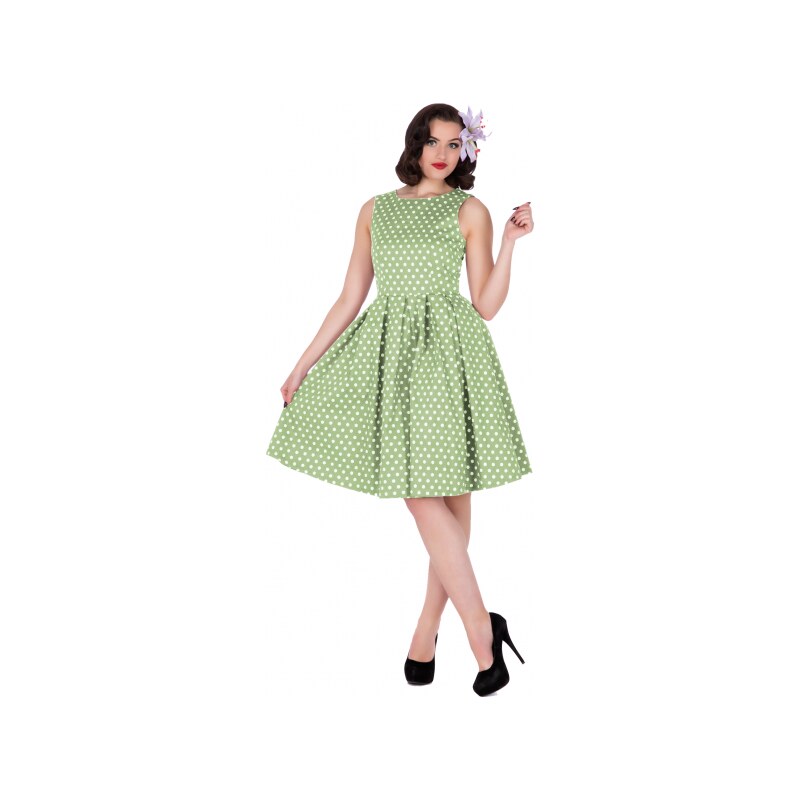 LOLA zelenkavé puntíkované šaty na ples i na piknik - 50.léta