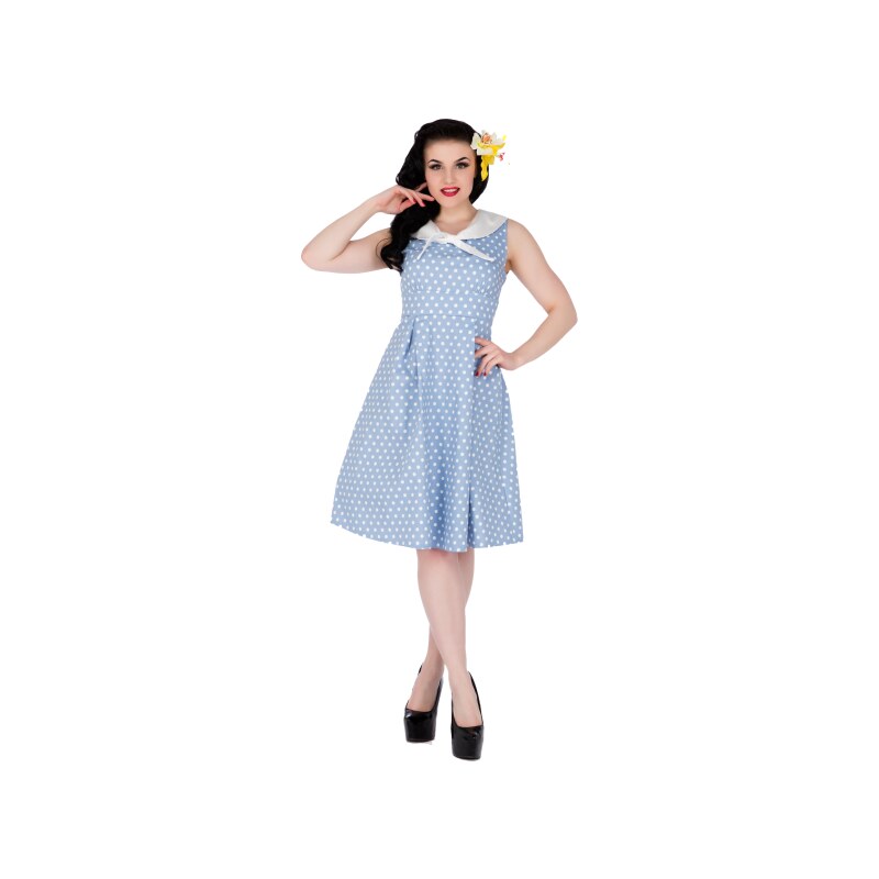SALLY baby blue polka sailor - kopie retro šatů z 50.let