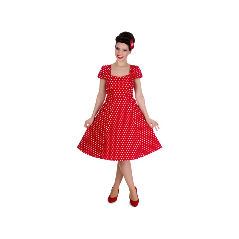CLAUDIA červené puntíkované šaty na ples i na piknik - 50.léta