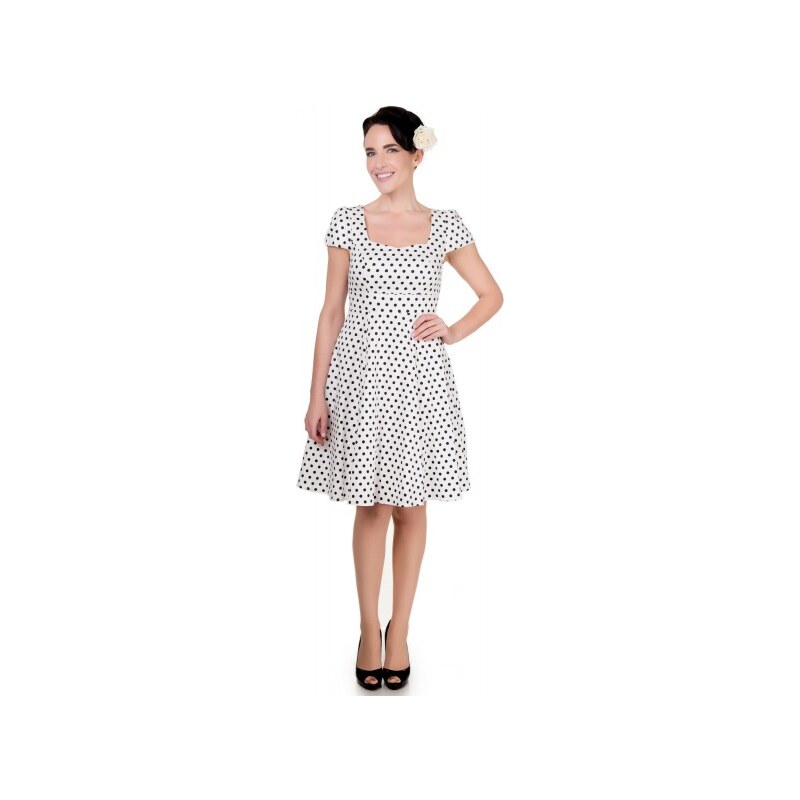 CLAUDIA bílo černé puntíkované šaty - 50.léta