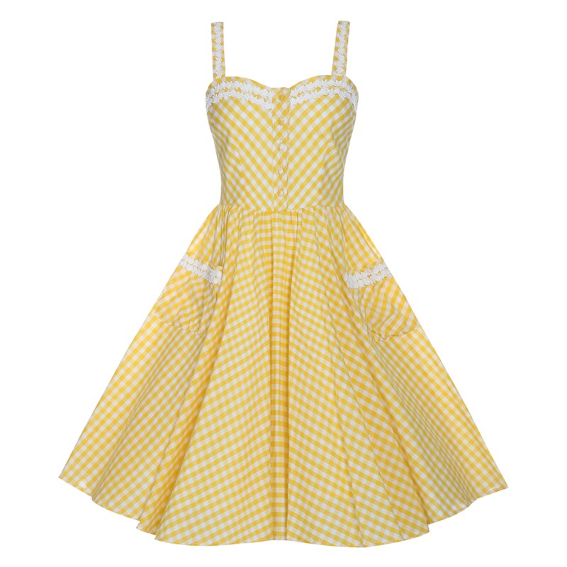 CORINNA žluté kostkované šaty ve stylu padesátých let