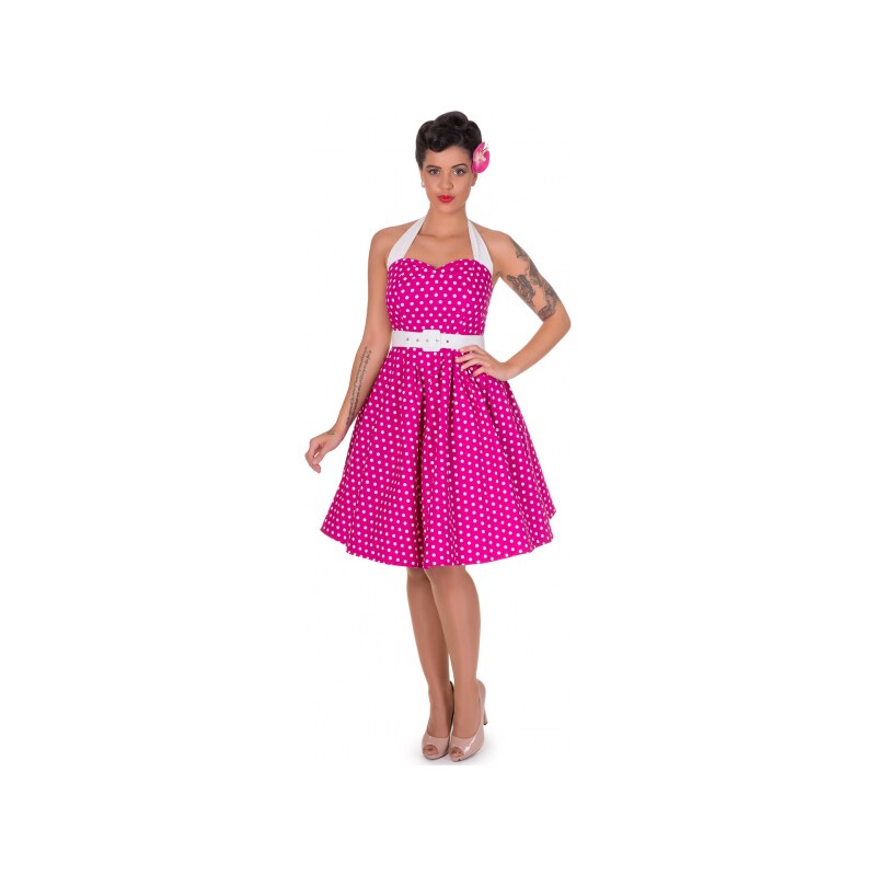 SOPHIE růžové puntíkaté šaty za krk - 50.léta