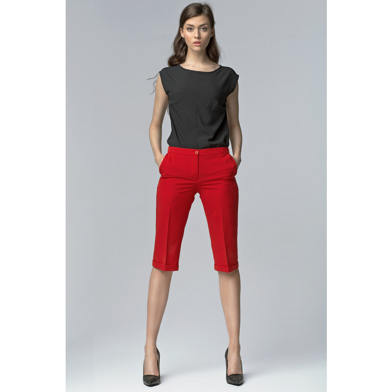 Nife Elegantní dámské krátké kalhoty červená