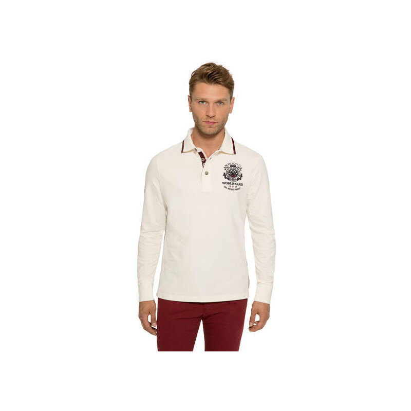 Bílé polo tričko s dlouhým rukávem a proužkem na límci|XL Camp David 209885