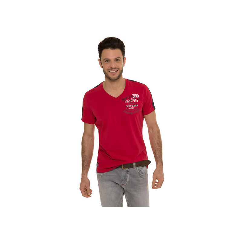 Červené tričko s obložením na ramenou|M/L Camp David 396042