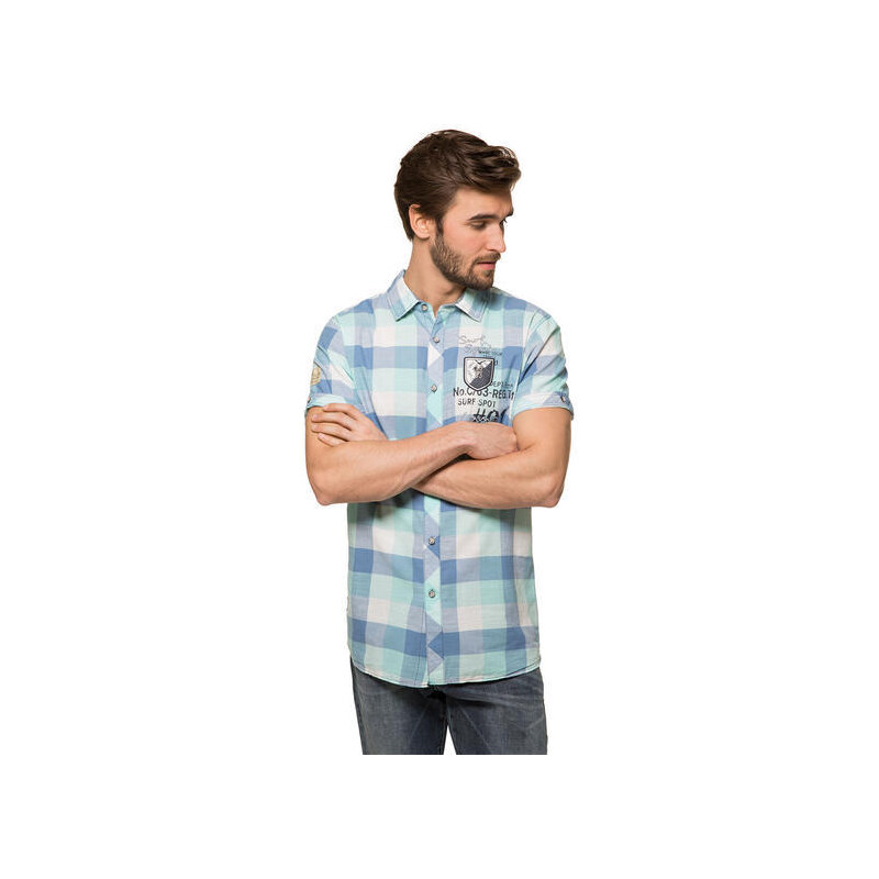 modrá kostkovaná košile s krátkým rukávem|M Camp David 402828