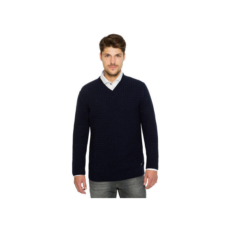 Tmavě modrý vlněný svetr s véčkovým výstřihem|M/L Camp David 286367