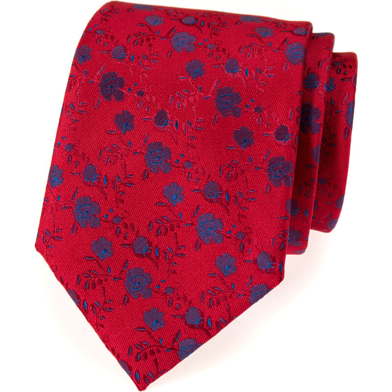 Avantgard Červená kravata s modrými růžemi_