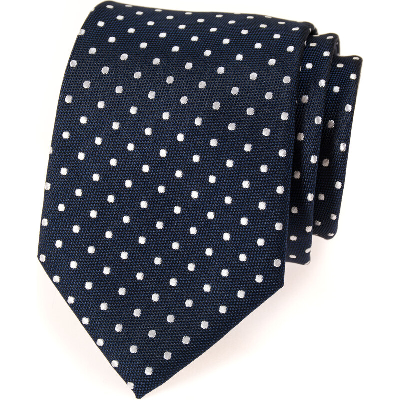 Avantgard Tmavě modrá kravata s bílými puntíky_