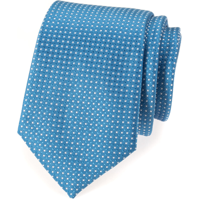 Avantgard Zářivě světle modrá kravata s bílými tečkami_