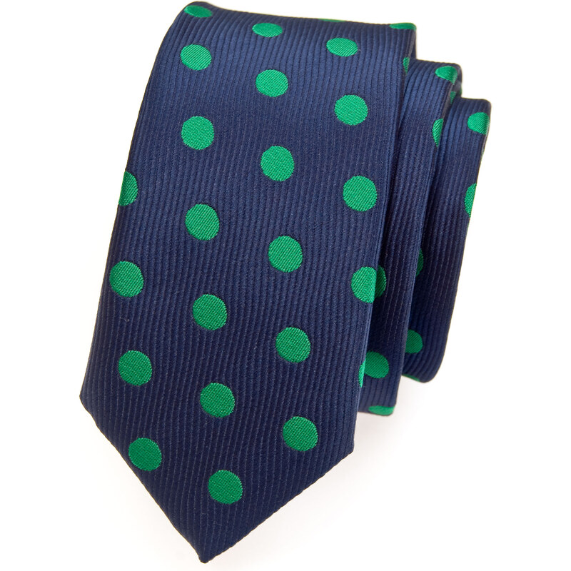 Avantgard Modrá slim kravata s velkými tyrkysovými puntíky