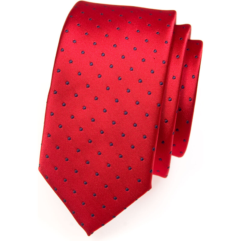 Avantgard Červená slim kravata s tmavými puntíky_