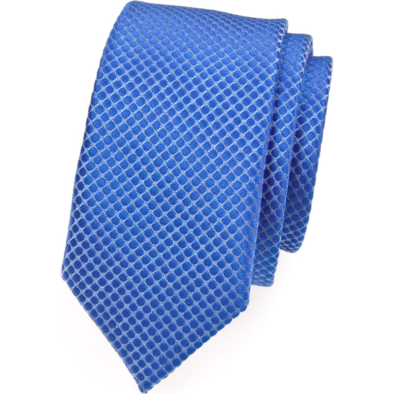Avantgard Zářivě modrá slim kravata s mřížkou_