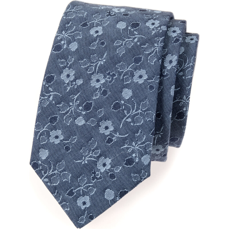 Avantgard Modrá bavlněná kravata s květovaným vzorem_