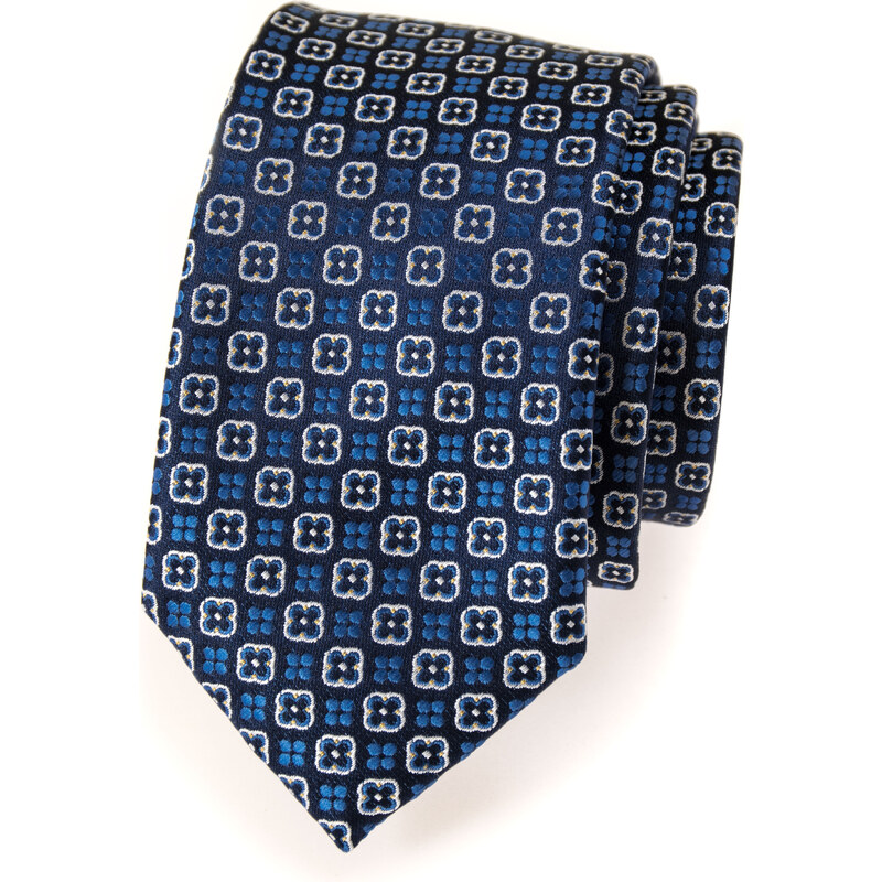 Avantgard Tmavě modrá slim květovaná luxusní kravata_
