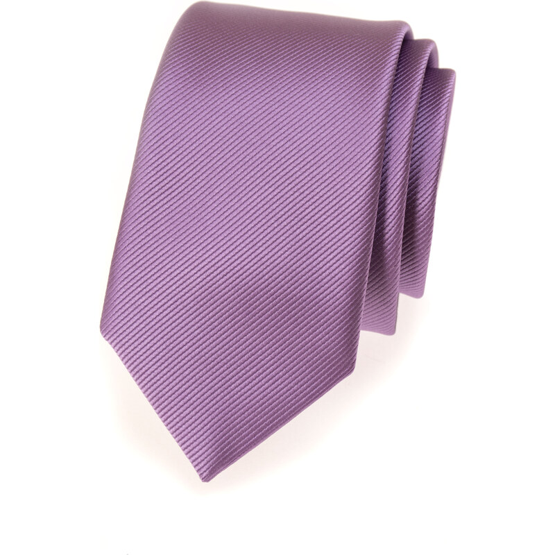 Avantgard Fialová slim kravata s vyrytými proužky