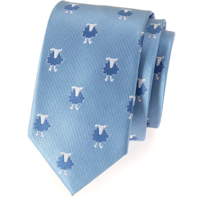 Avantgard Světle modrá slim kravata se vzorem ovce_