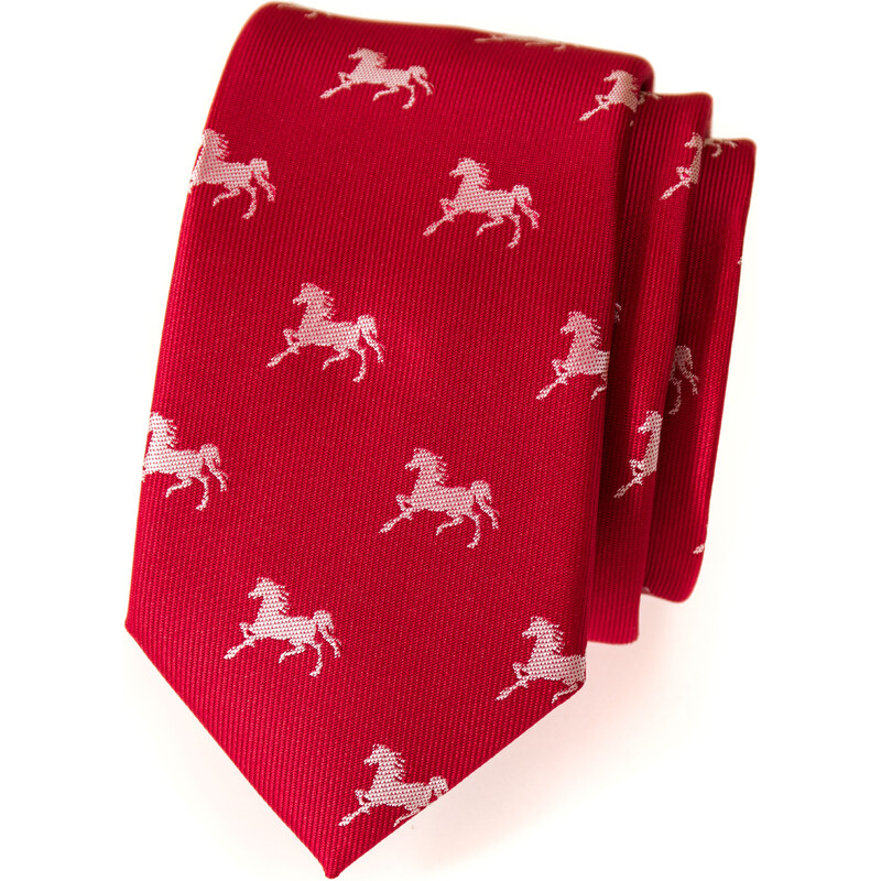 Avantgard Červená slim kravata se vzorem koně