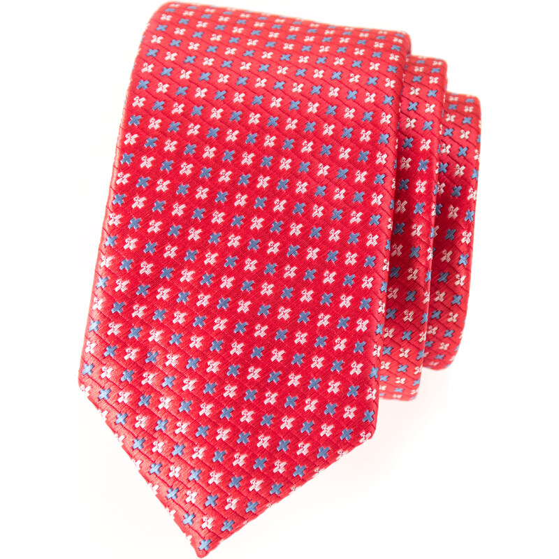 Avantgard Korálová slim kravata s drobným barevným vzorem
