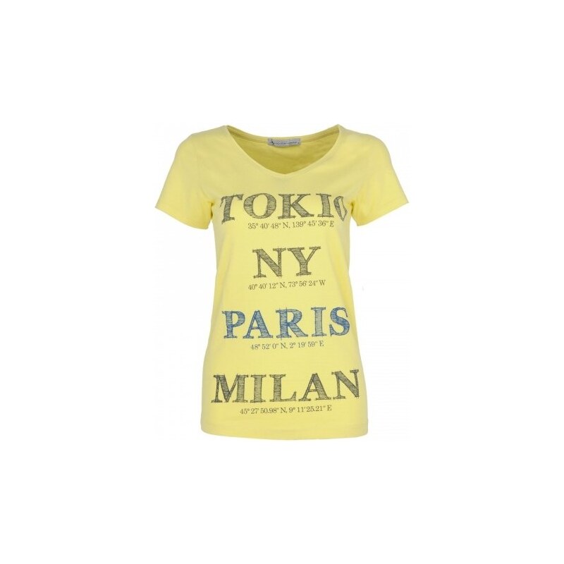 GLO-STORY Dámské trendy tričko s krátkým rukávem World Cities žluté