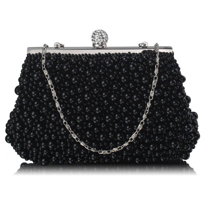L&S Fashion Dámské luxusní psaníčko Vintage Beads Pearls Crystals černé