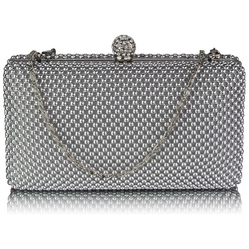 L&S Fashion Dámské luxusní zdobené psaníčko zdobené perličkami stříbrné