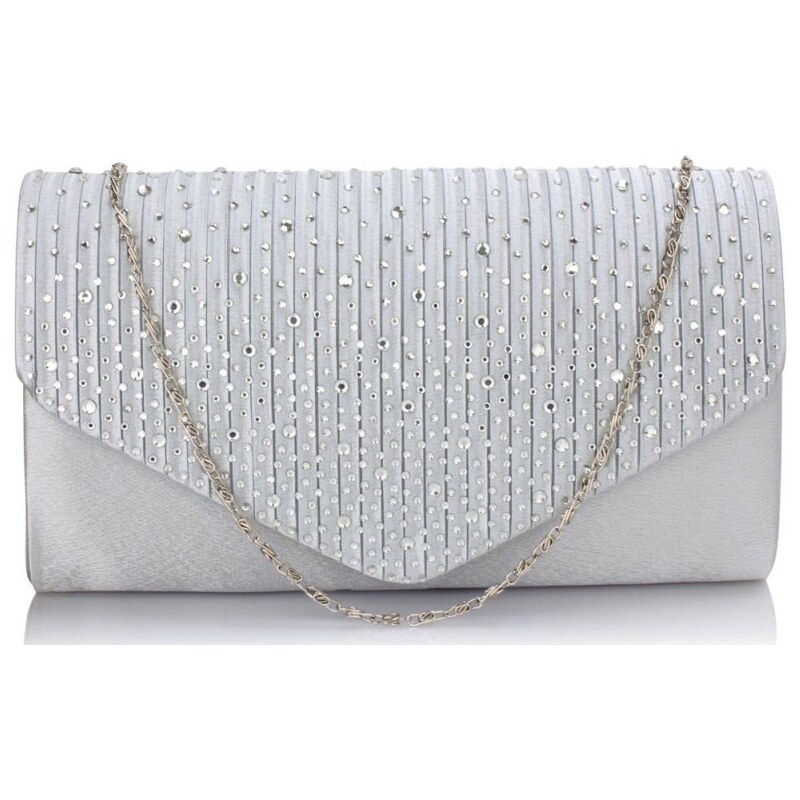 L&S Fashion Dámské elegantní psaníčko zdobené kamínky stříbrné