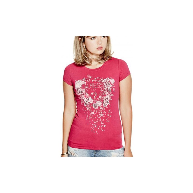 Tričko Guess Floral Logo Tee růžové