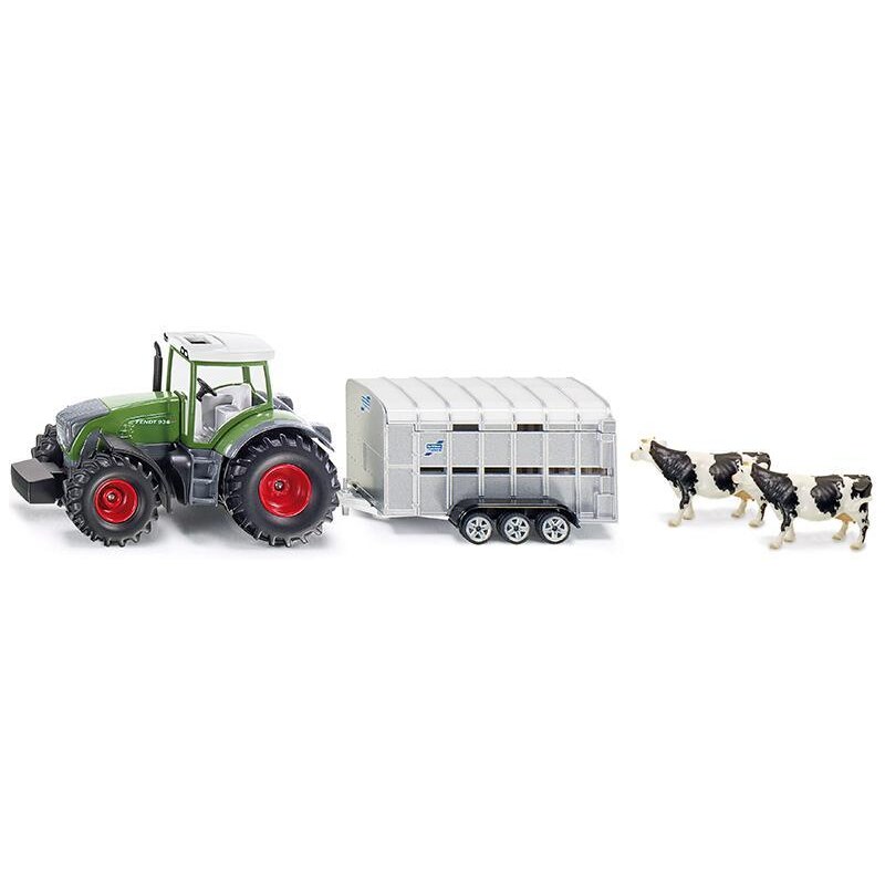 SIKU Super - Traktor John Deere s přívěsem pro přepravu dobytka vč. 2 krav, 1:50