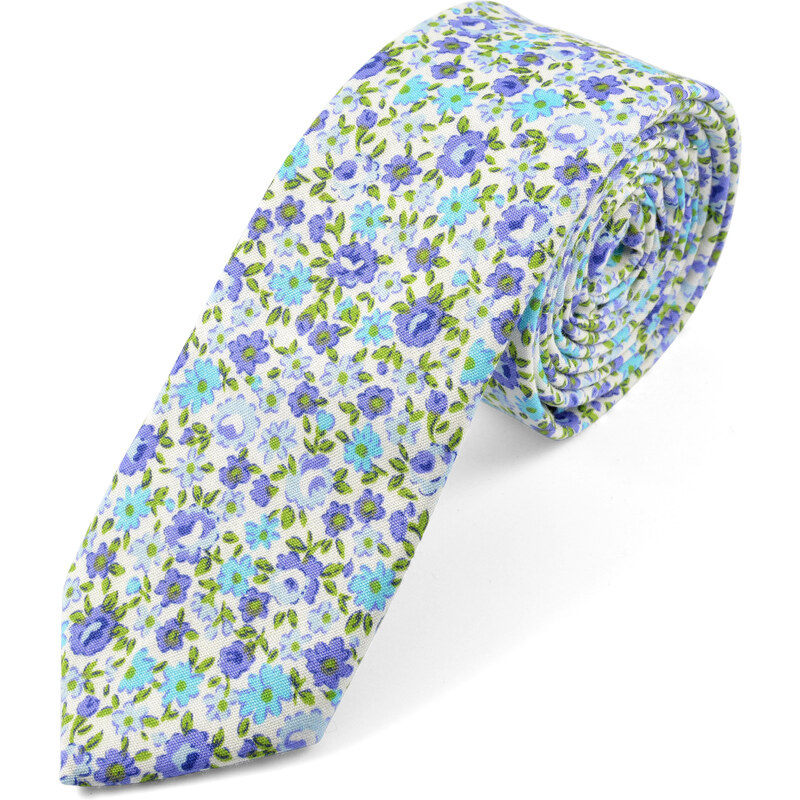 Trendhim Bavlněná kravata s modrými květy AE8-3-8822