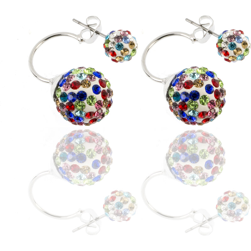 Fashion Icon Náušnice s dvěma kuličkami s krystalky barevné