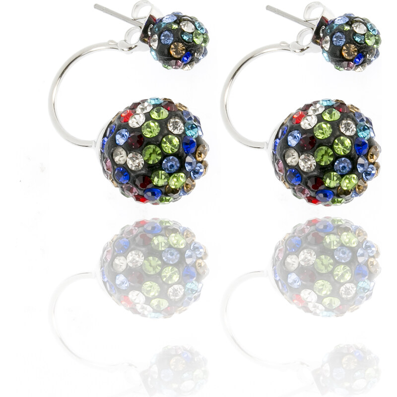 Fashion Icon Náušnice s dvěma kuličkami s krystalky barevné