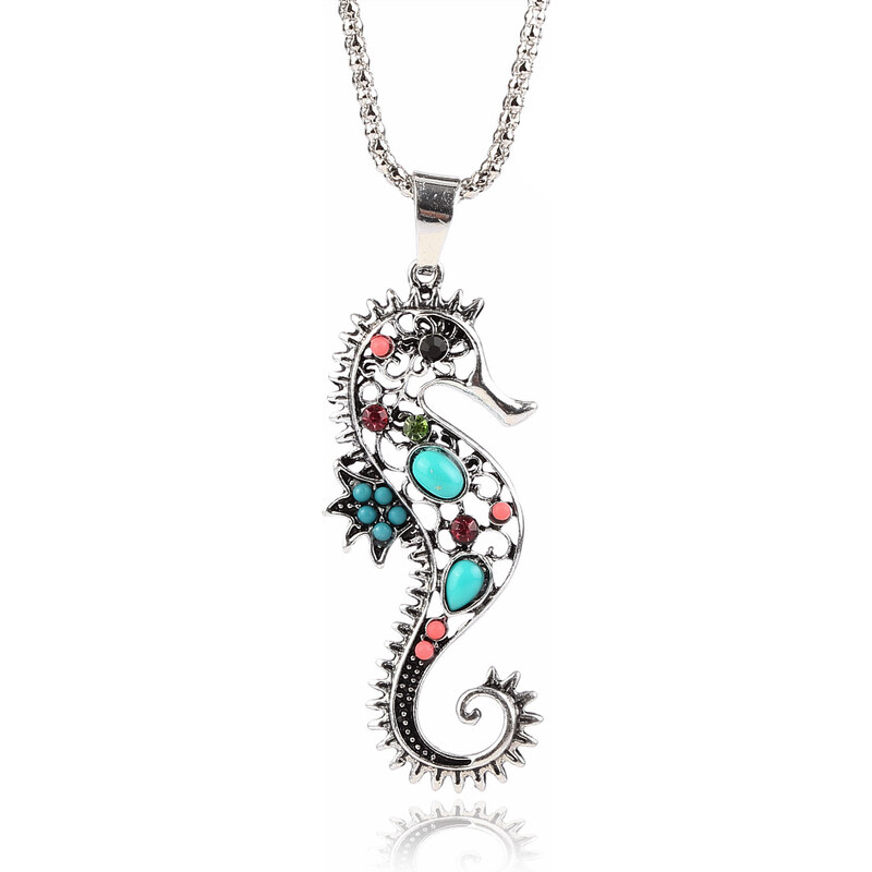 Fashion Icon Přívěsek s řetízkem etno mořský koník stříbrná barva PK0473-0205