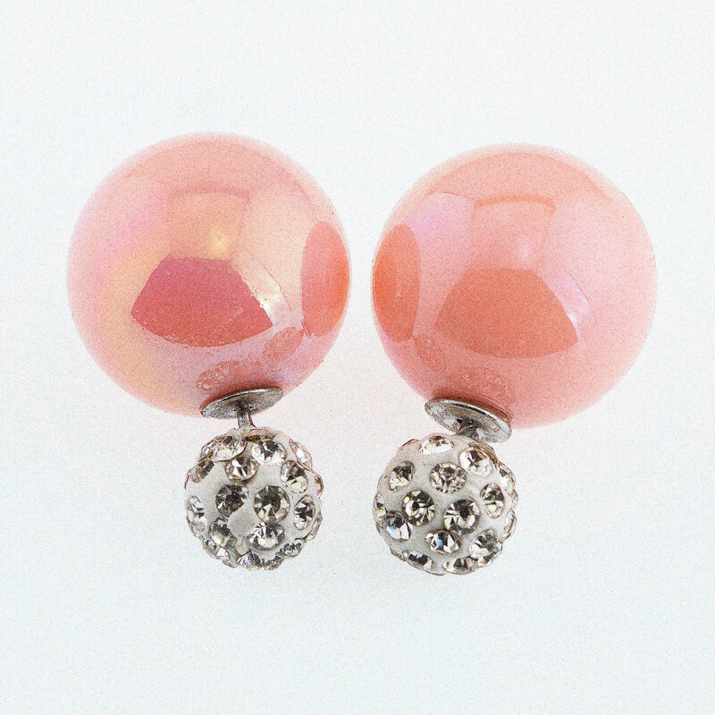 Fashion Icon Náušnice kuličky oboustranné s krystalky perleťové NE0862-0335