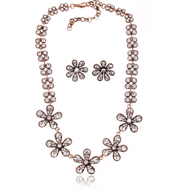 Fashion Icon Sada květinová náušnice a náhrdelník ve vintage stylu SD0081-14