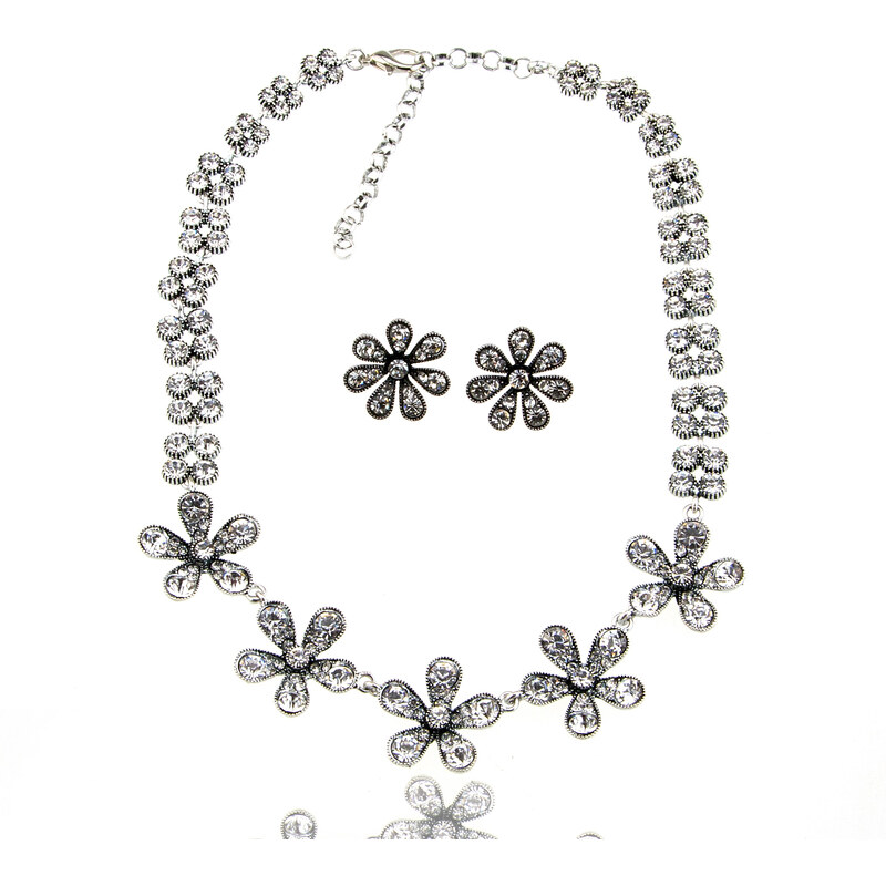 Fashion Icon Sada květinová náušnice a náhrdelník ve vintage stylu SD0081-12