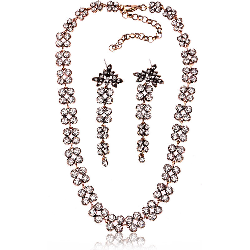 Fashion Icon Sada náušnice a náhrdelník krystaly a patina SD0080-14