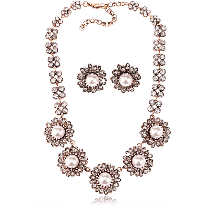 Fashion Icon Sada náhrdelník a náušnice sedmikráska s perlou SD0079-14
