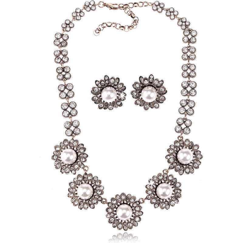Fashion Icon Sada náhrdelník a náušnice sedmikráska s perlou SD0079-12