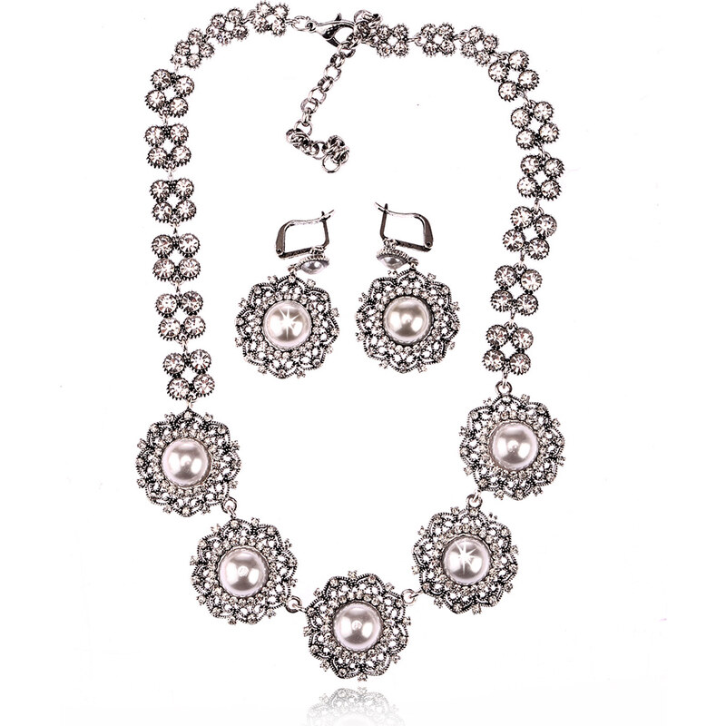 Fashion Icon Sada náhrdelník a náušnice medailonek s perlou SD0078-12