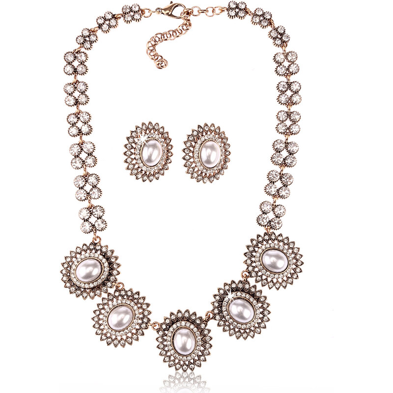Fashion Icon Sada náhrdelník a náušnice vintage s perlou SD0077-14