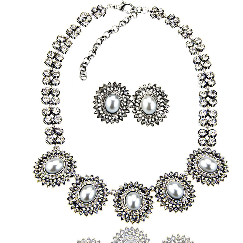 Fashion Icon Sada náhrdelník a náušnice vintage s perlou SD0077-12