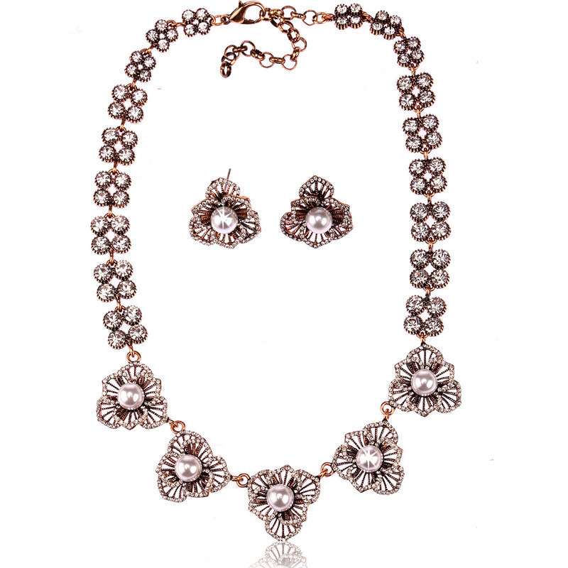 Fashion Icon Sada náhrdelník a náušnice drobná květina SD0074-14