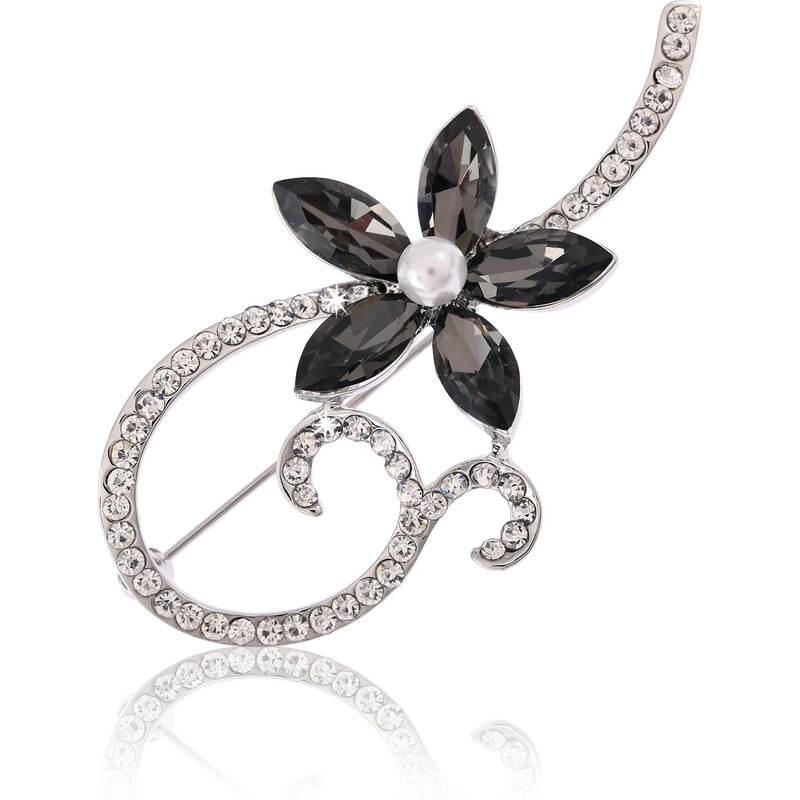 Fashion Icon Brož květina z krystalů s perlou BR0187-0312